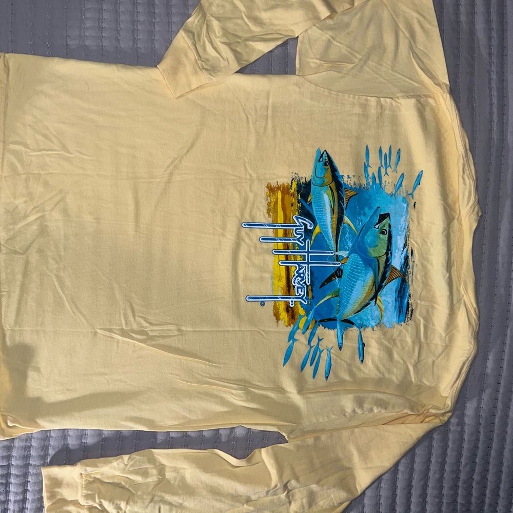Yellow Long Sleeve Shirt with Fish Graphic